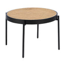 Mesa centro redonda rattan, madera negra y acero negro