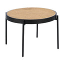 Mesa centro redonda rattan, madera negra y acero negro