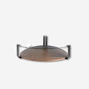 Mesa centro triangular cristal templado, acero negro y nogal