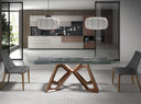 Mesa comedor extensible rectangular cristal templado y nogal