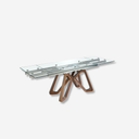 Mesa comedor extensible rectangular cristal templado y nogal