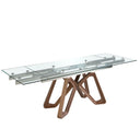Mesa comedor extensible rectangular de cristal templado y nogal