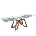 Mesa comedor extensible rectangular de cristal templado y nogal