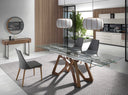 Mesa comedor extensible rectangular cristal templado y nogal