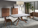 Mesa comedor extensible rectangular de marmol porcelanico y acero efecto nogal