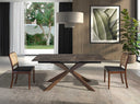 Mesa comedor extensible rectangular marmol porcelanico y acero efecto nogal