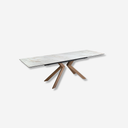 Mesa comedor extensible rectangular mármol porcelánico y acero efecto nogal