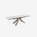 Mesa comedor extensible rectangular mármol porcelánico y acero efecto nogal