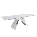 Mesa comedor extensible rectangular marmol porcelanico y acero cromado