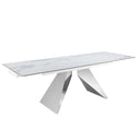 Mesa comedor extensible rectangular marmol porcelanico y acero cromado