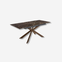 Mesa comedor extensible rectangular mármol porcelánico y acero efecto nogal