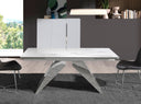Mesa comedor extensible rectangular marmol porcelanico y acero cromado