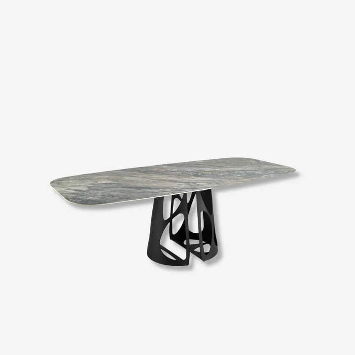 Mesa comedor ovalada barril mármol porcelánico y acero negro - Mesa de comedor - El Workshop - negro