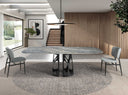 Mesa comedor ovalada barril mármol porcelánico y acero negro