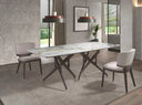 Mesa comedor rectangular mármol porcelánico y nogal oscuro