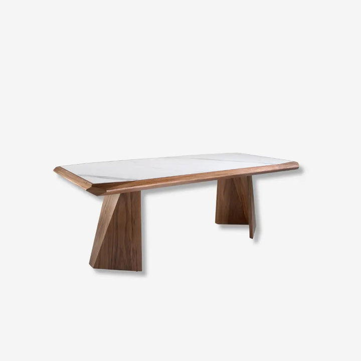 Mesa comedor rectangular mármol porcelánico y nogal