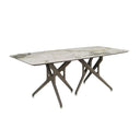 Mesa comedor rectangular mármol porcelánico y nogal oscuro