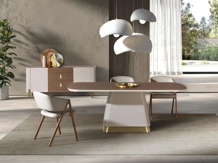 Mesa comedor rectangular nogal y madera beige