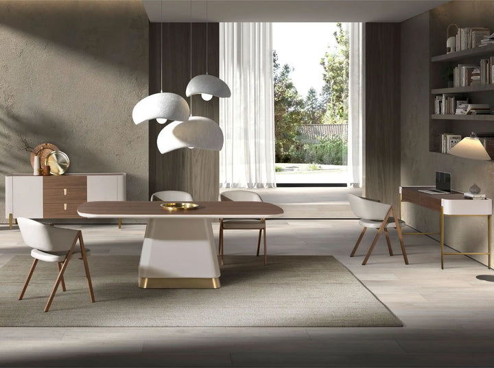 Mesa comedor rectangular nogal y madera beige