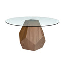 Mesa comedor redonda cristal templado con pata pentagonal en nogal