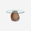 Mesa comedor redonda cristal templado con pata pentagonal en nogal