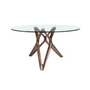 Mesa comedor redonda cristal templado y con patas en nogal