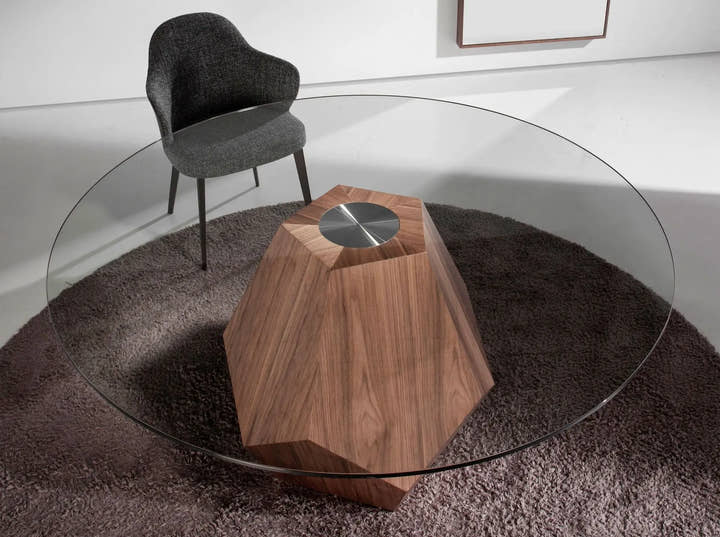 Mesa comedor redonda cristal templado y nogal - Mesa de comedor - El Workshop - 150x150x74cm