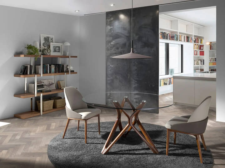 Mesa comedor redonda cristal templado y nogal - Mesa de comedor - El Workshop - Ø120x75cm