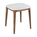 Mesa rincon cuadrada de marmol porcelanico y madera nogal