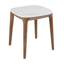 Mesa rincon cuadrada de marmol porcelanico y madera nogal