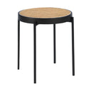 Mesa rincón redonda rattan, madera negra y acero negro