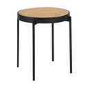 Mesa rincón redonda rattan, madera negra y acero negro