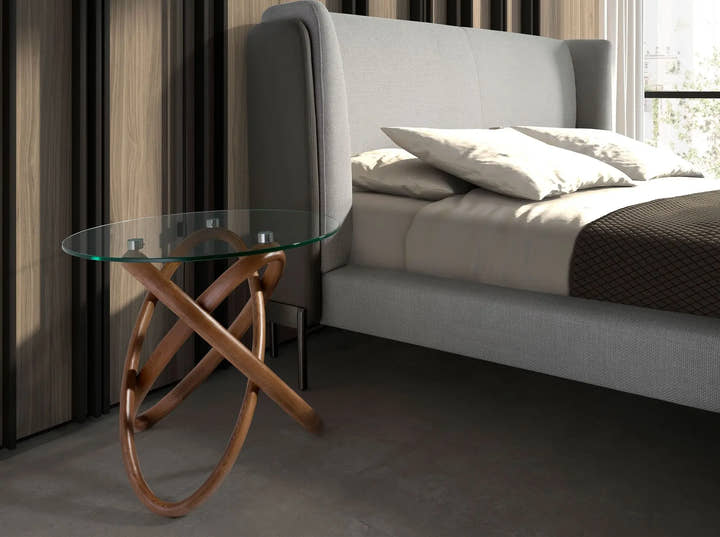 Mesa rincón redonda cristal templado y nogal - Mesa auxiliar - El Workshop - Ø55x50cm