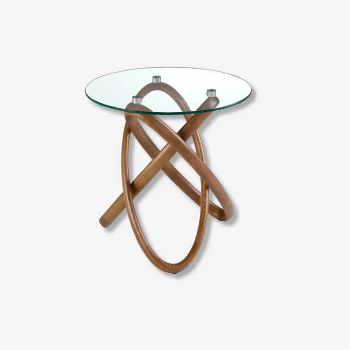Mesa rincón redonda cristal templado y nogal - Mesa auxiliar - El Workshop - Ø55x50cm