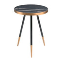 Mesa rincon redonda marmol porcelanico y acero negro