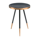 Mesa rincon redonda marmol porcelanico y acero negro