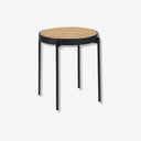 Mesa rincón redonda rattan, madera negra y acero negro