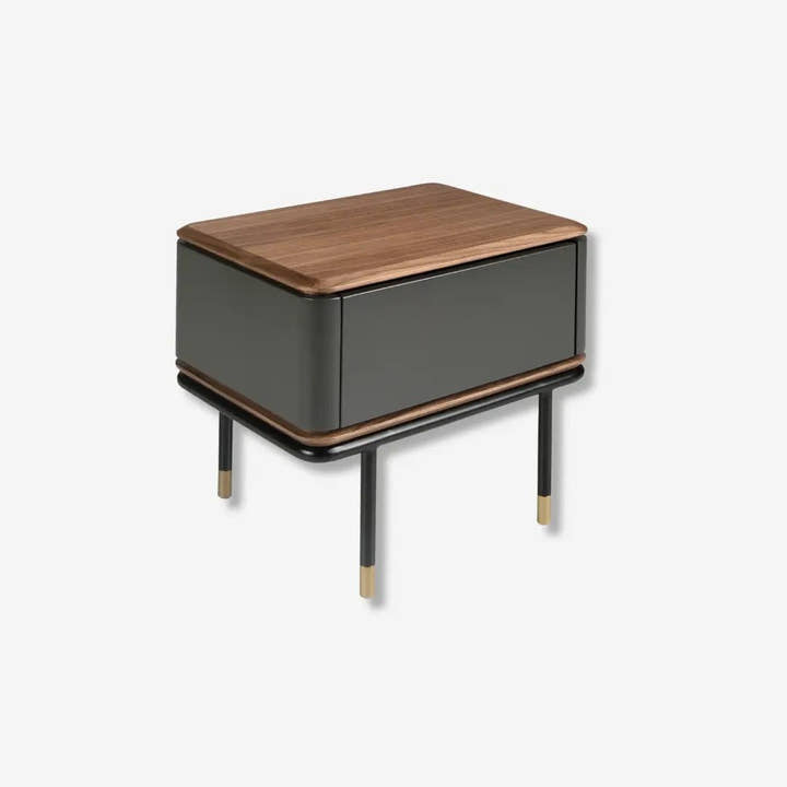 Mesita de noche madera gris oscuro, acero negro y tapa de nogal - Mesitas de noche - El Workshop - 60x45x50cm