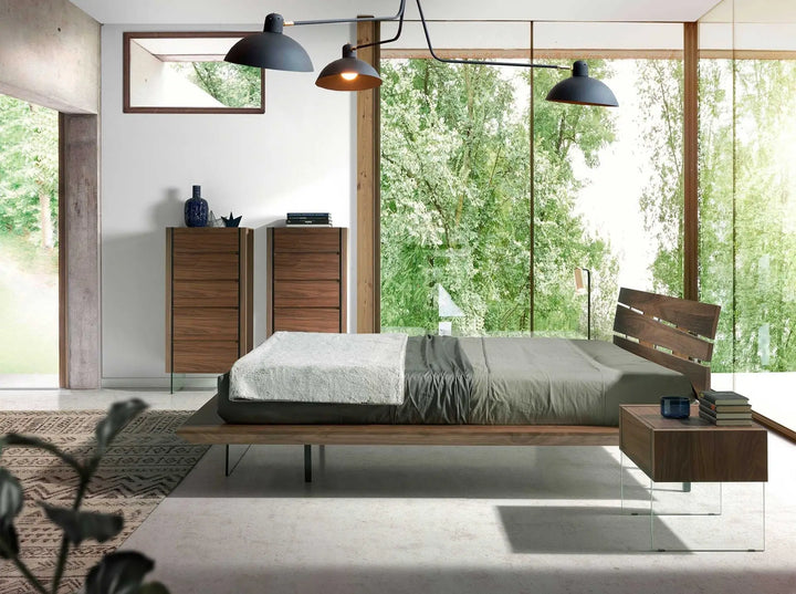 Mesita de noche nogal y cristal templado