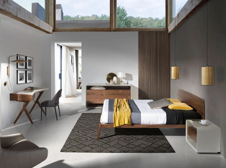 Mesita de noche nogal y madera gris claro