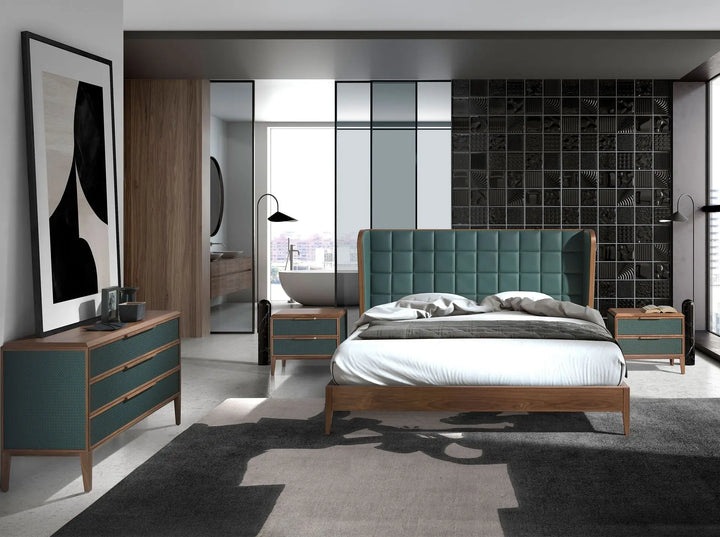 Mesita de noche pvc verde oscuro y nogal