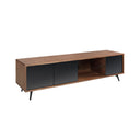 Mueble TV cristal negro efecto espejo, nogal y acero negro