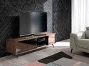Mueble TV cristal negro efecto espejo, nogal y acero negro