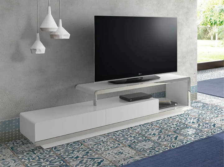 Mueble TV madera blanco y base acero cromado - Mueble TV - El Workshop - 200x40x45cm