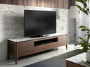Mueble TV nogal con tapa de cristal imitación mármol