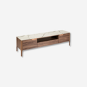 Mueble TV nogal con tapa de cristal marmol elegante