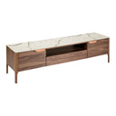 Mueble TV nogal con tapa de cristal marmol elegante