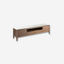 Mueble TV nogal con tapa de cristal imitación mármol 