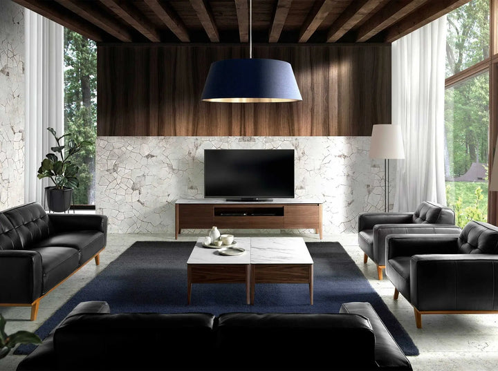 Mueble TV nogal con tapa de cristal imitación mármol