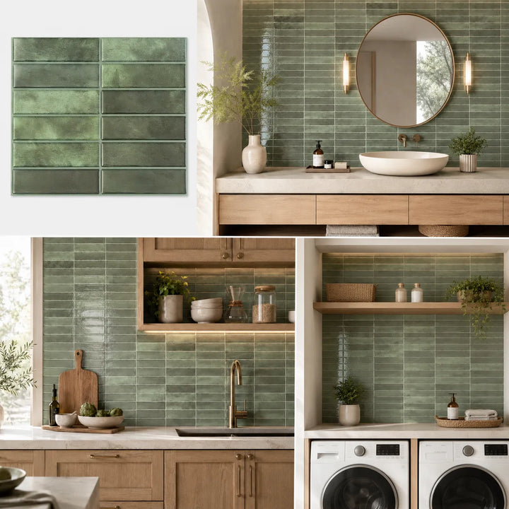 10 Azulejos Autoadhesivos 3D Verdes 23x29 cm